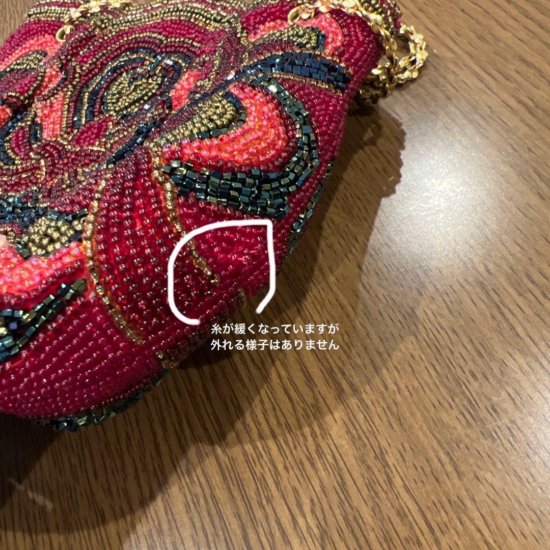 ◎ビーズバッグ　皇室御用達　希少品　ゴールド　総柄　高級感　金　黒　ミニバッグ