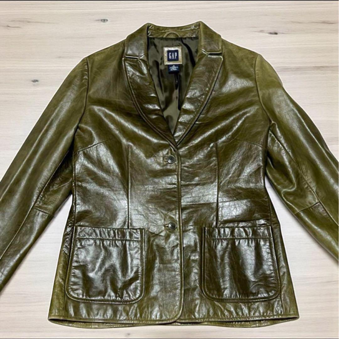 GAP オールドギャップ　レザーテーラードジャケット　希少色　オリーブ　M
