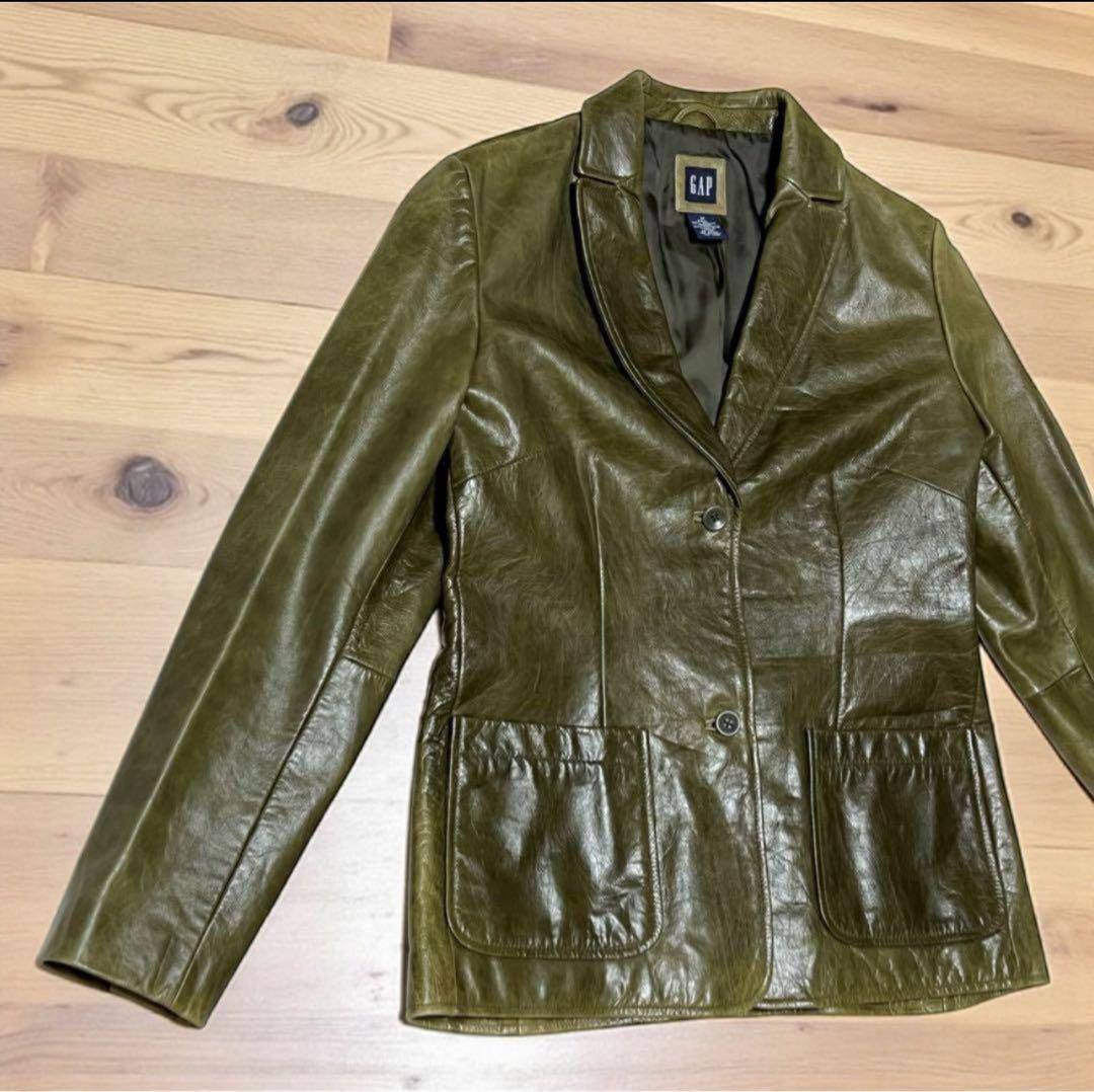 GAP オールドギャップ　レザーテーラードジャケット　希少色　オリーブ　M