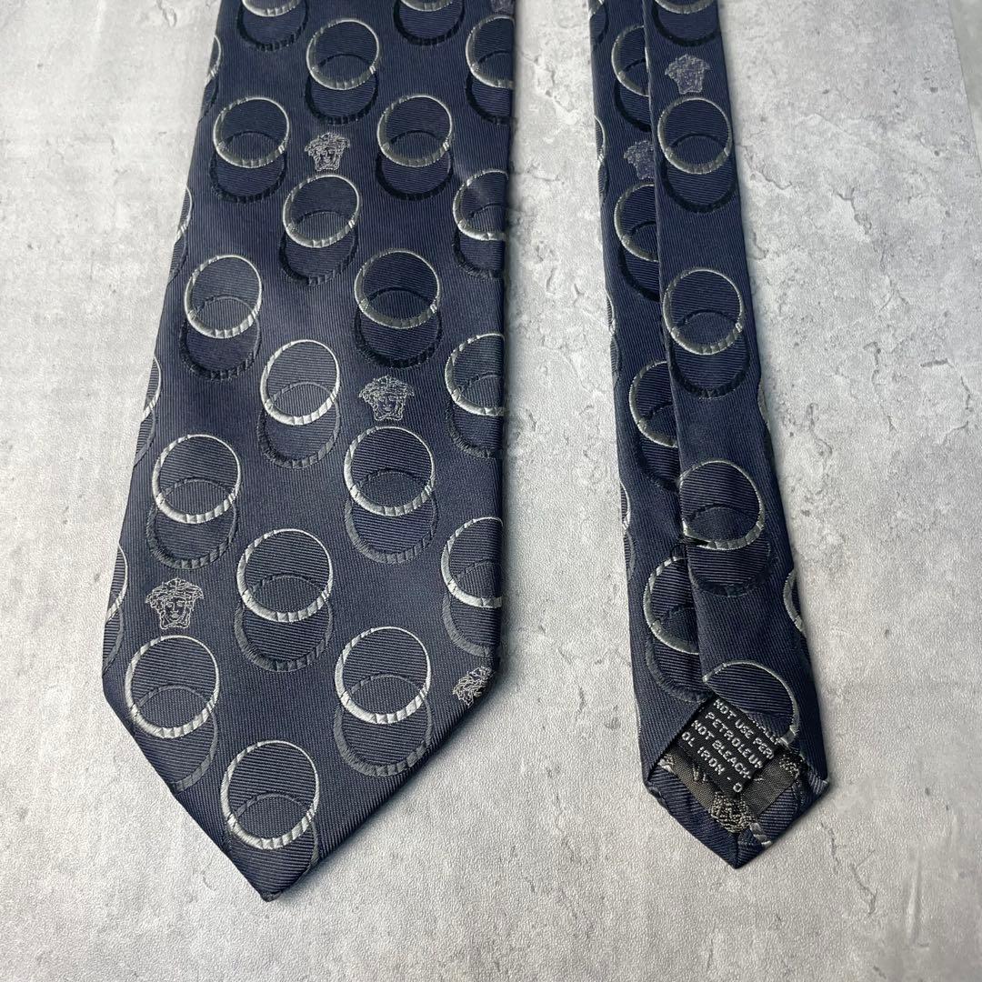 美品 GIANNI VERSACE ジャガード メデューサロゴ 水玉 ネクタイ