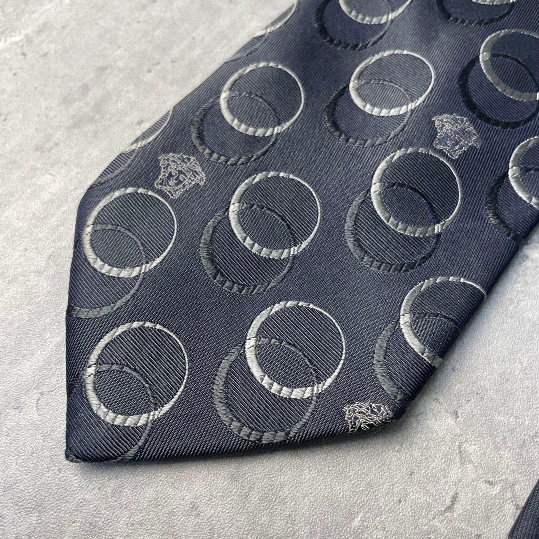 美品 GIANNI VERSACE ジャガード メデューサロゴ 水玉 ネクタイ