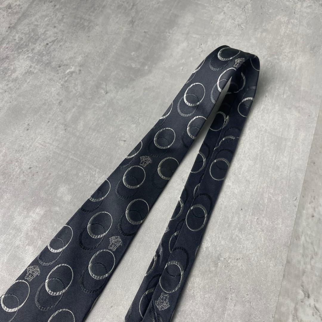 美品 GIANNI VERSACE ジャガード メデューサロゴ 水玉 ネクタイ