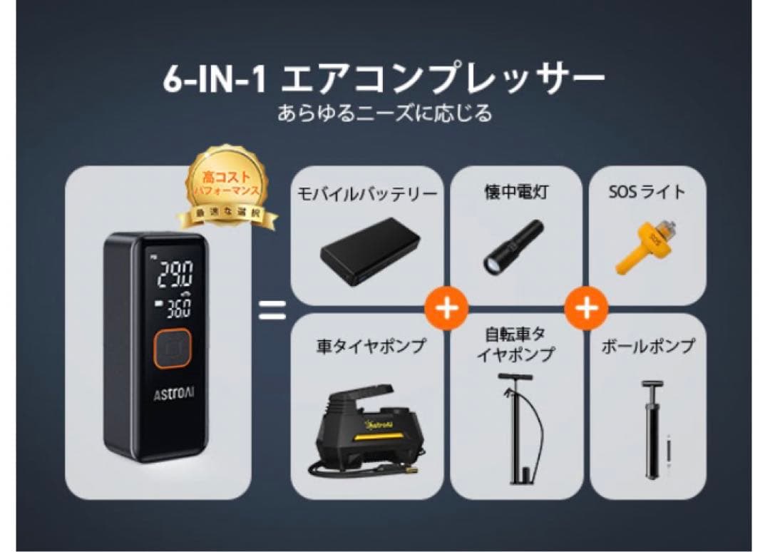 電動 エアコンプレッサー 車 空気入れ 自動車 6600mAh 充電式