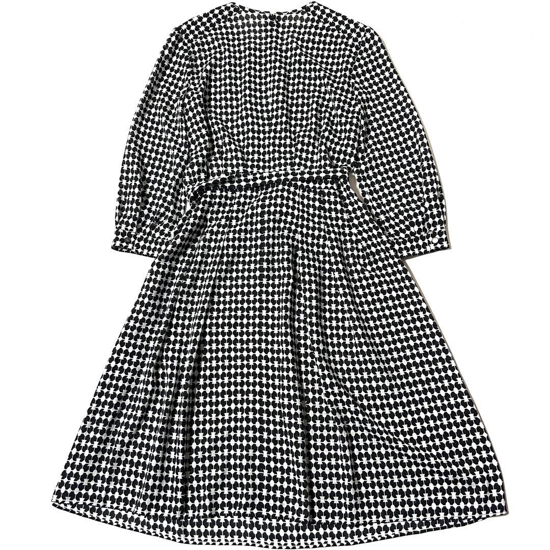 【美品】ポールスチュアート　八分袖　ワンピース　総柄　リボン　キャミソール付　6