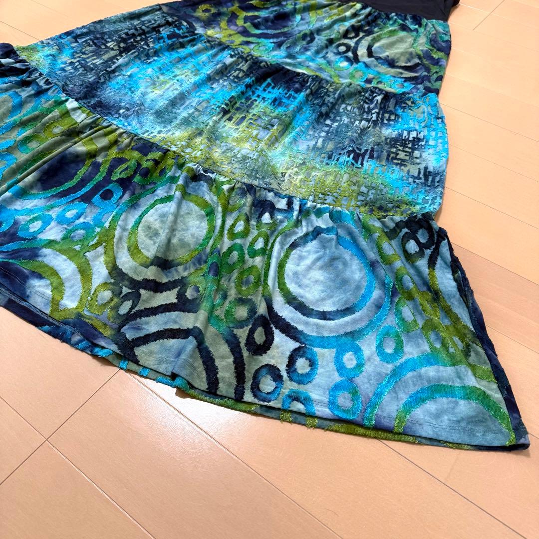 美品 デシグアル ロングワンピース ブルー ノースリーブ