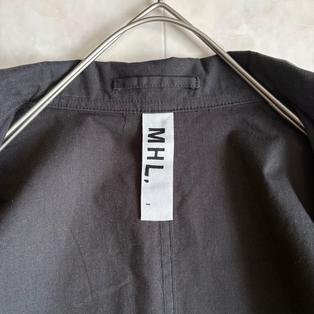 MHL. ベルト付ロングシャツワンピース 黒 I 日本製 綿100% 羽織りOK
