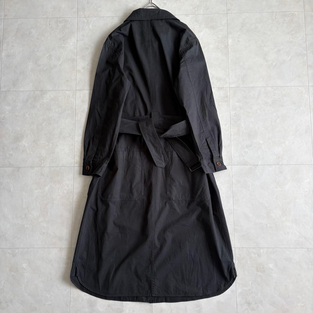 MHL. ベルト付ロングシャツワンピース 黒 I 日本製 綿100% 羽織りOK