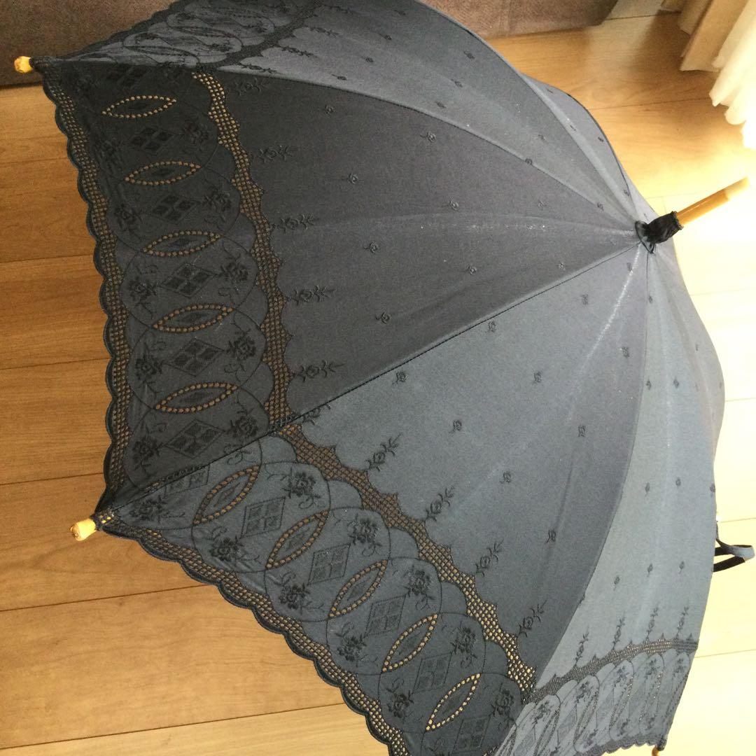 (美品)ザギンザ　黒コットンレースバンブー日傘