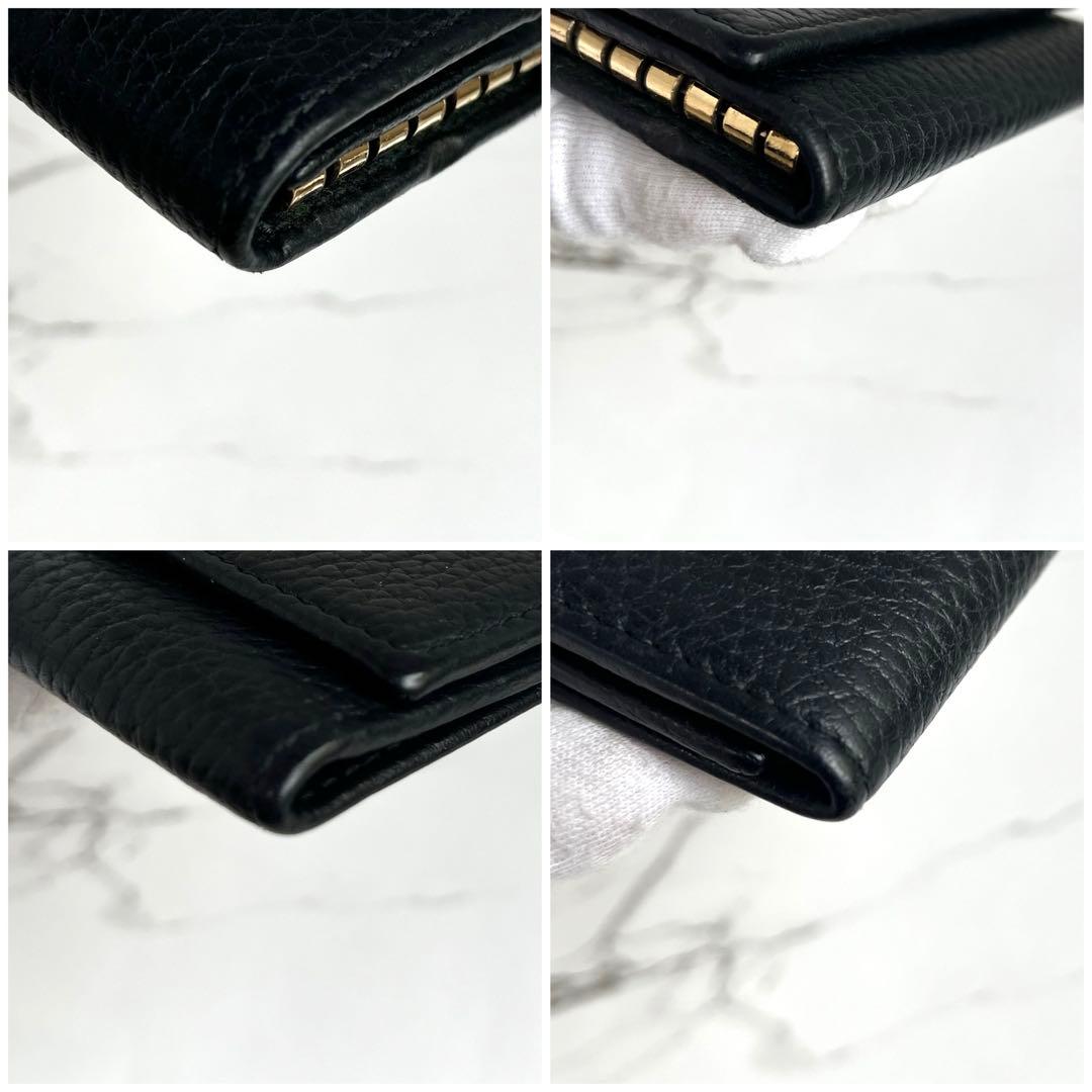 GUCCI キーケース GGマーモント ゴールド レザー　ブラック　6連