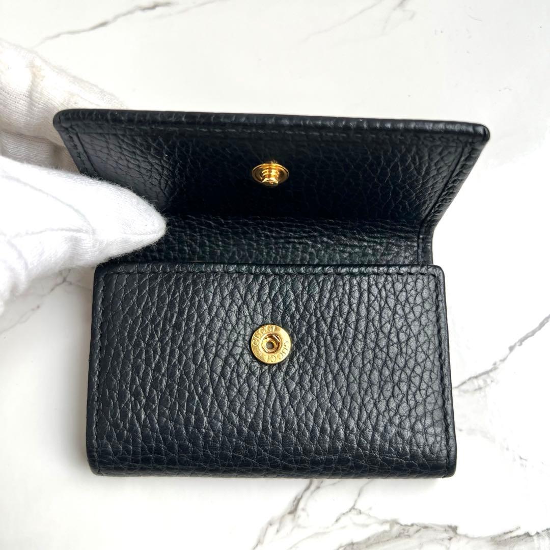 GUCCI キーケース GGマーモント ゴールド レザー　ブラック　6連