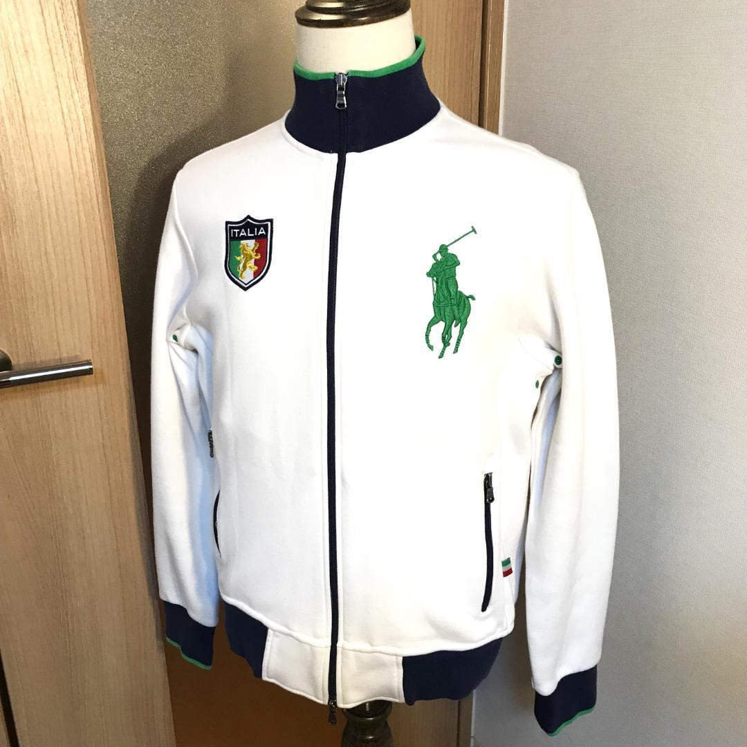 メンズ【美品 ポロラルフローレン】M 白 刺繍 Wジップジャケット ITALIA