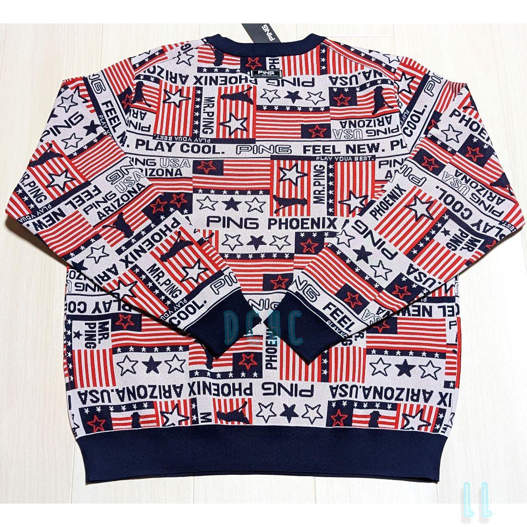 新品 【ＬＬ】【レッド】ピン 長袖 クールネックニットゴルフウェア