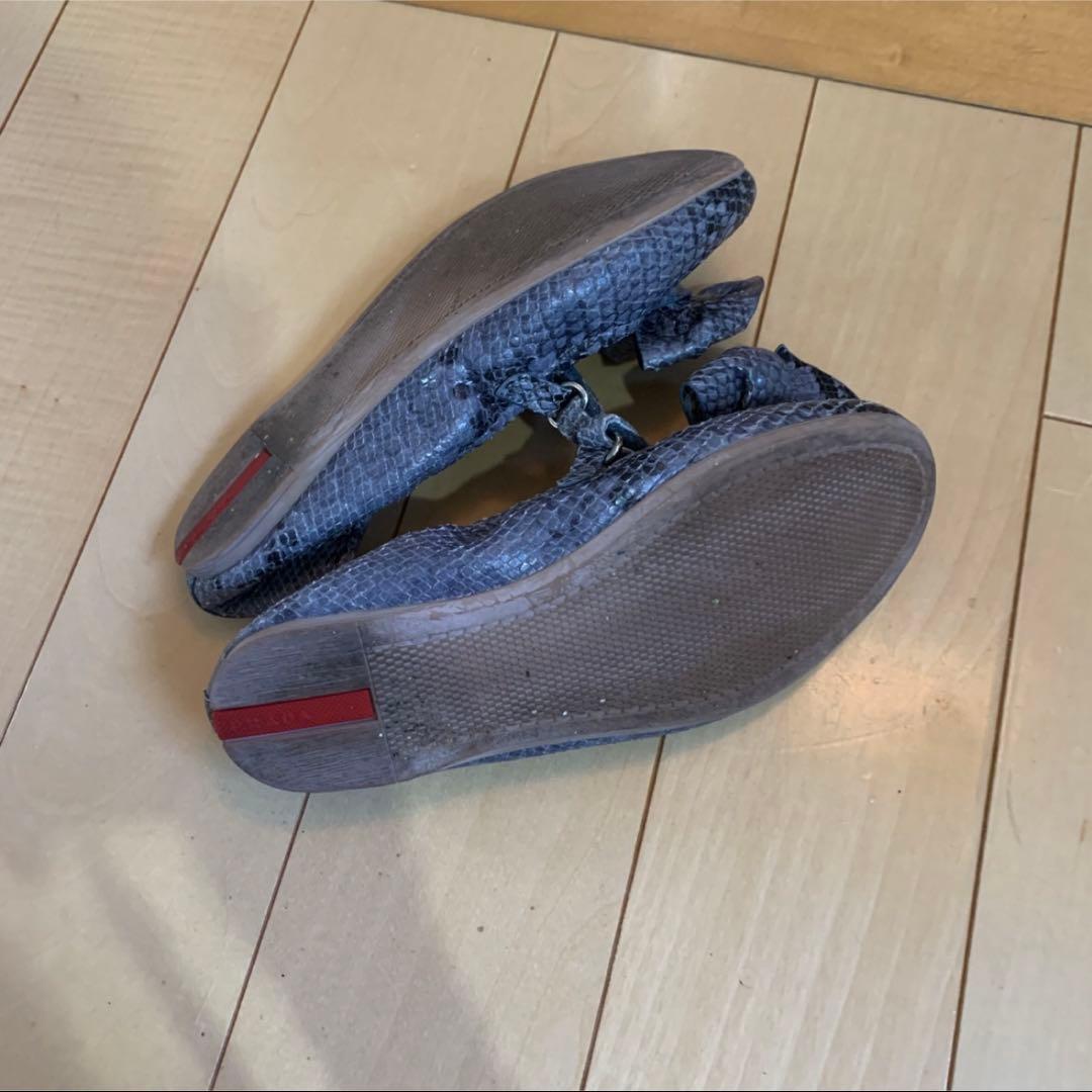 プラダ　PRADA パイソン　リボンバレエシューズ