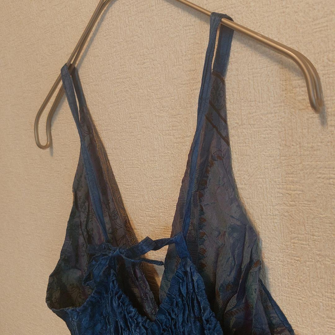美品 インド製 シルク100% ロングワンピース サリーリメイク風 エスニック