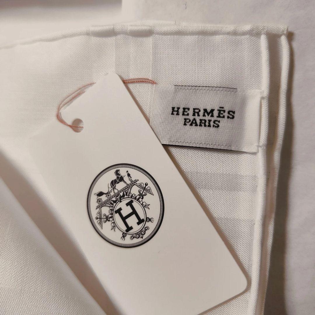 未使用品☆HERMES エルメス☆ハンカチ ホワイト/白 コットン