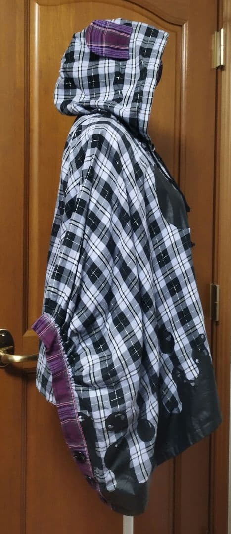 PUTUMAYO　耳付きフードポンチョ（ブラック×パープル×シルバー）