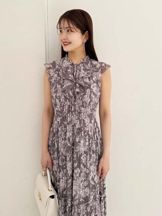 SNIDELスナイデル プリーツプリントワンピース 0 少々訳あり