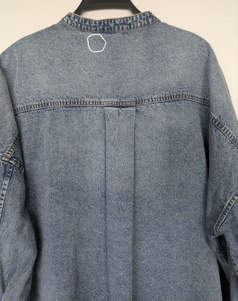 訳有 新品 ヴィンテージライクデニムバンドカラーシャツ ブルー系