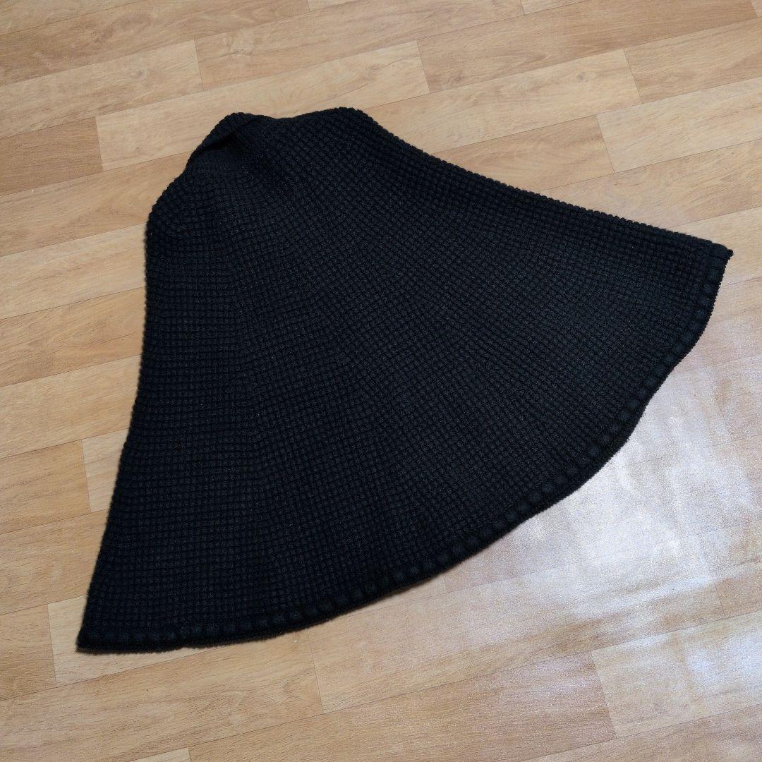 NINA RICCI カシミヤ混 ワッフルニット ポンチョ ケープコート 黒