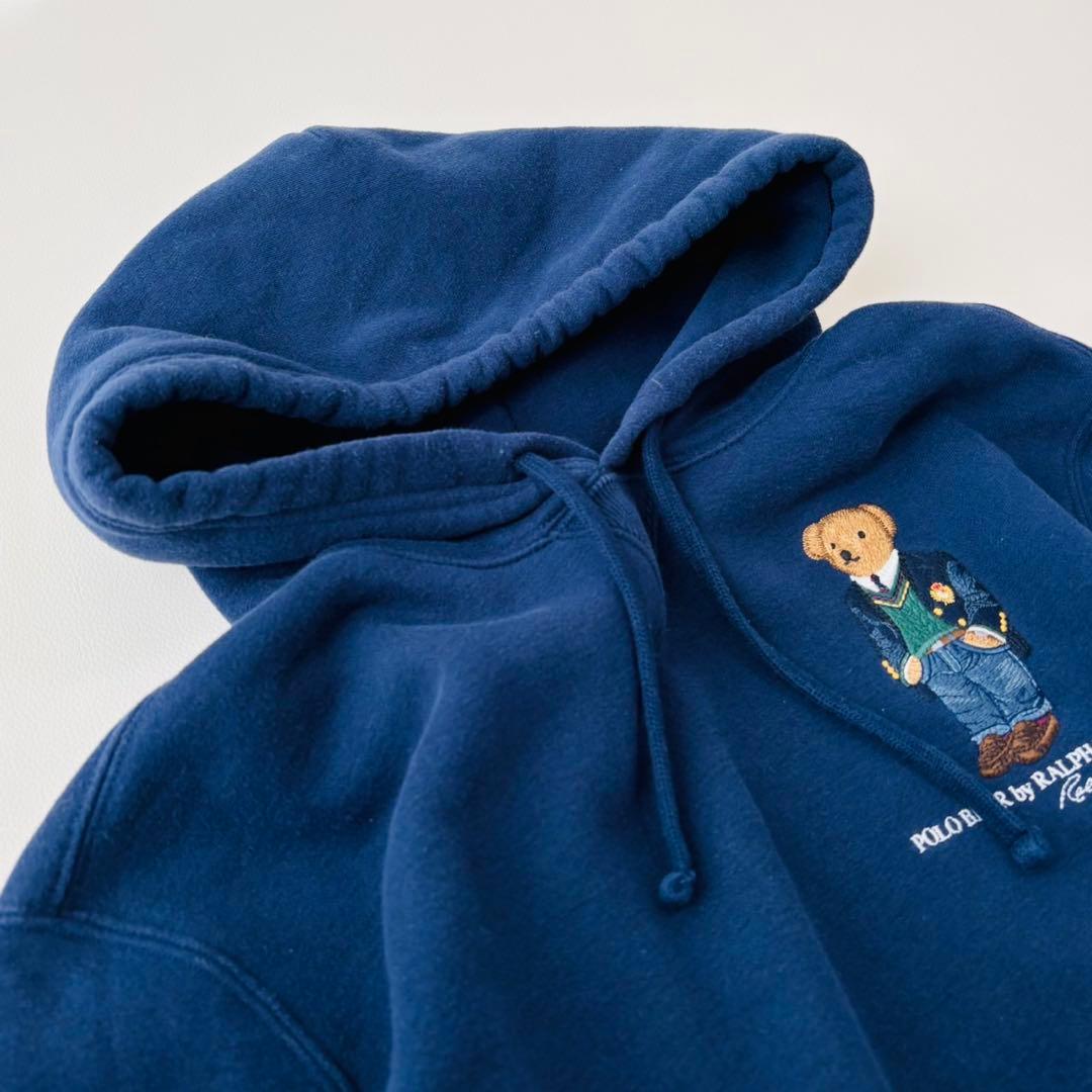 POLOラルフローレン　ポロベア＆ロゴ刺繍スウェットパーカー　ネイビー　M相当