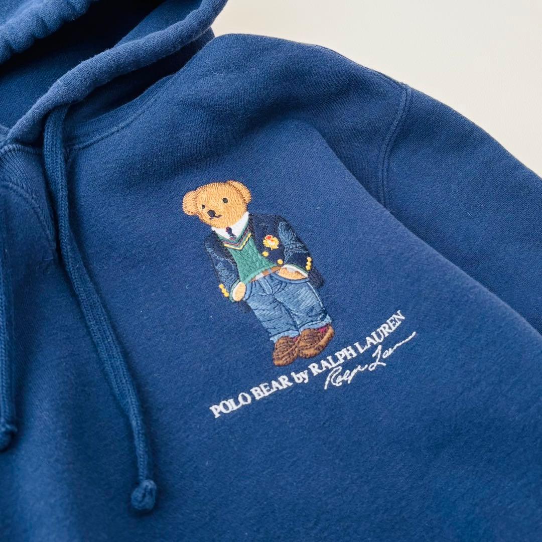 POLOラルフローレン　ポロベア＆ロゴ刺繍スウェットパーカー　ネイビー　M相当