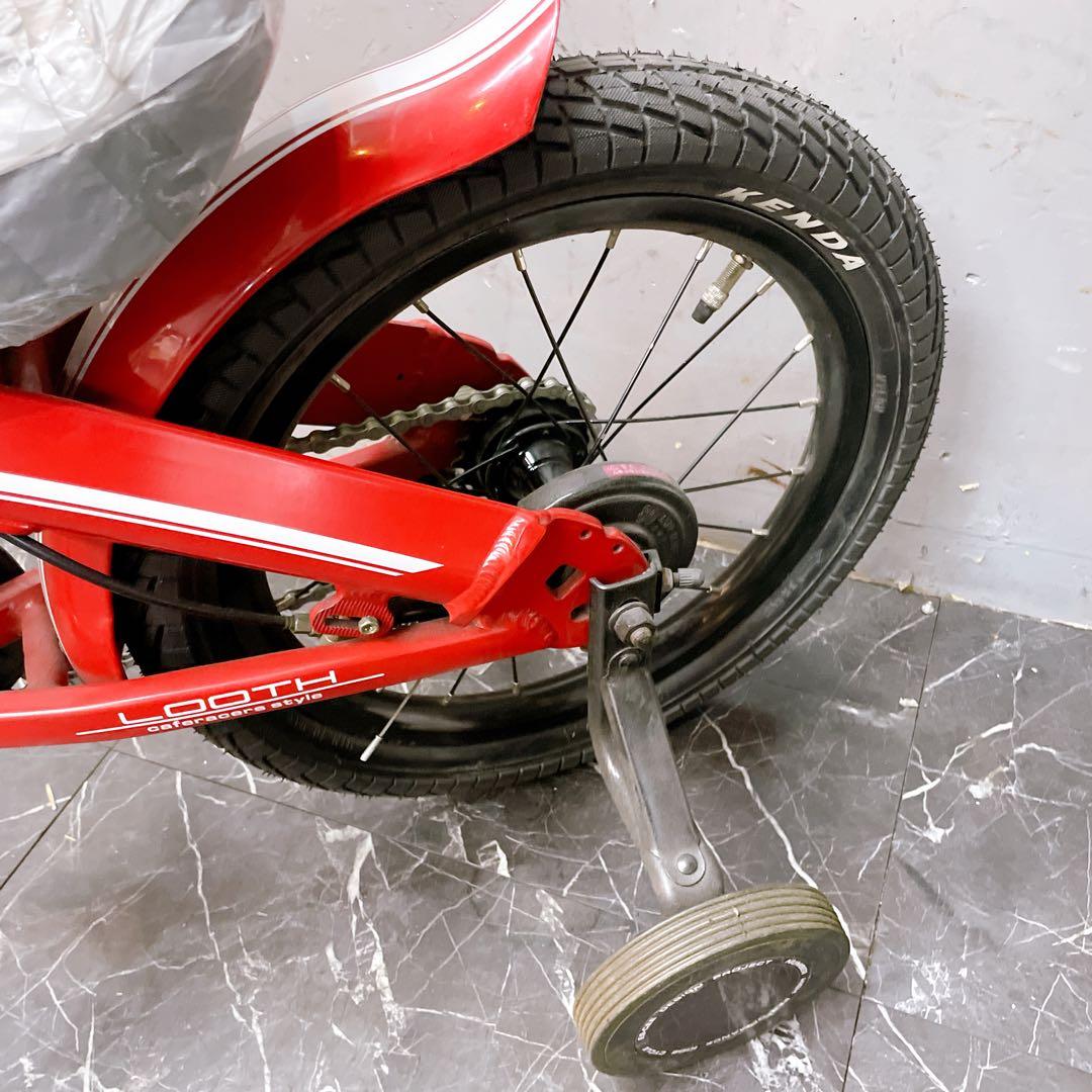 【919】アウトレット バイク風 子供車 Number レッド 補助輪付き