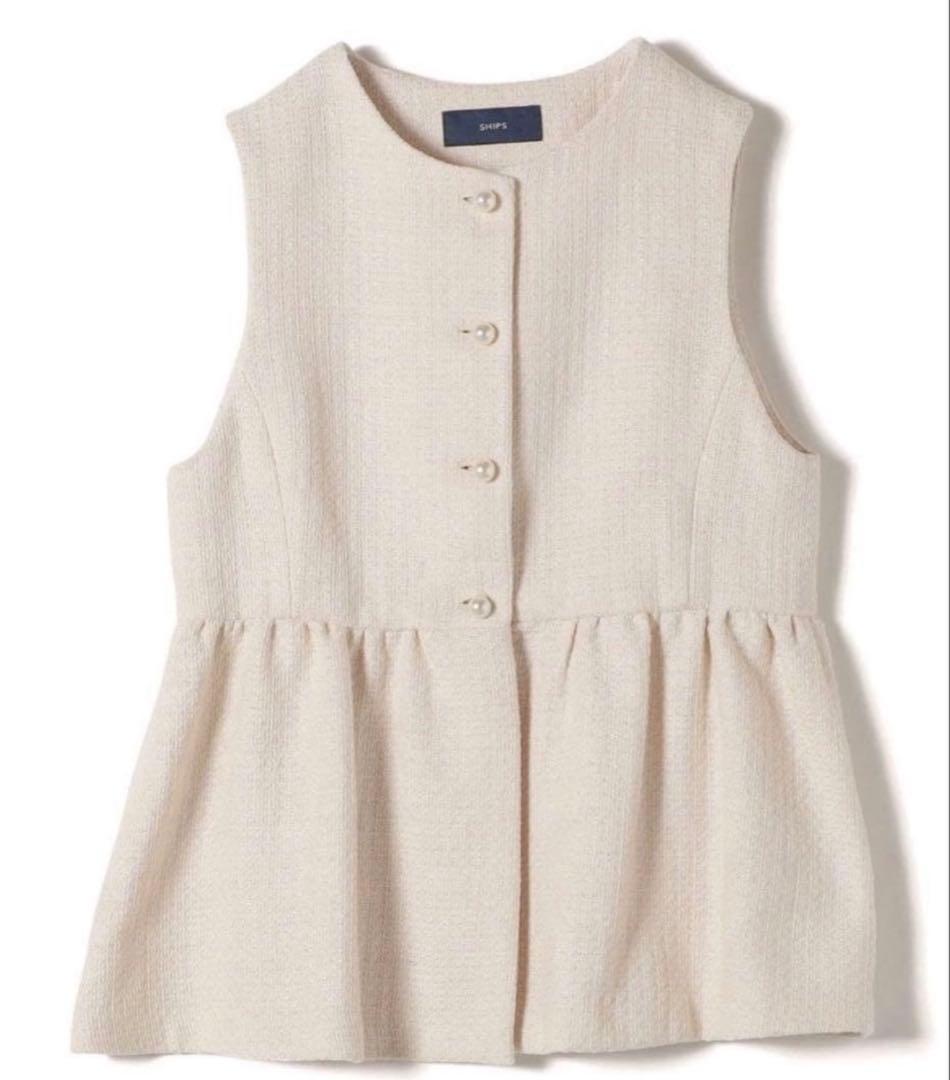 【美品】短時間のみ使用　SHIPS ホワイト　ペプラムベスト　ジレ