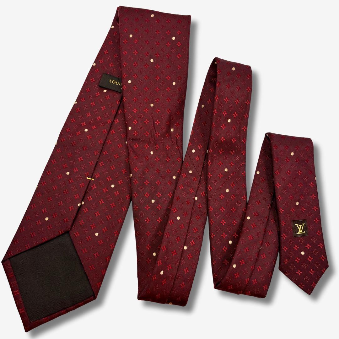 LOUIS VUITTON シルクネクタイ モノグラム ドット柄 ボルドー