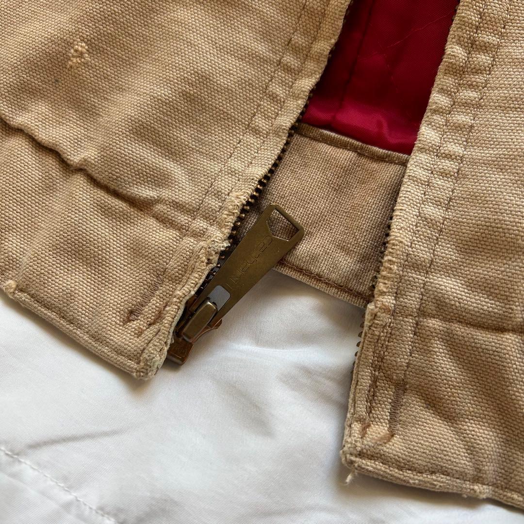 80s Carhartt デトロイトジャケット フェード ベージュ 裏地赤