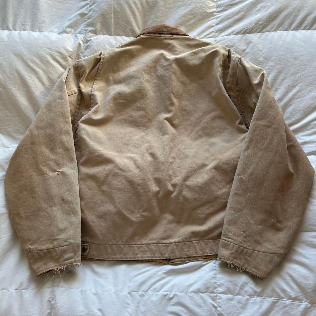 80s Carhartt デトロイトジャケット フェード ベージュ 裏地赤
