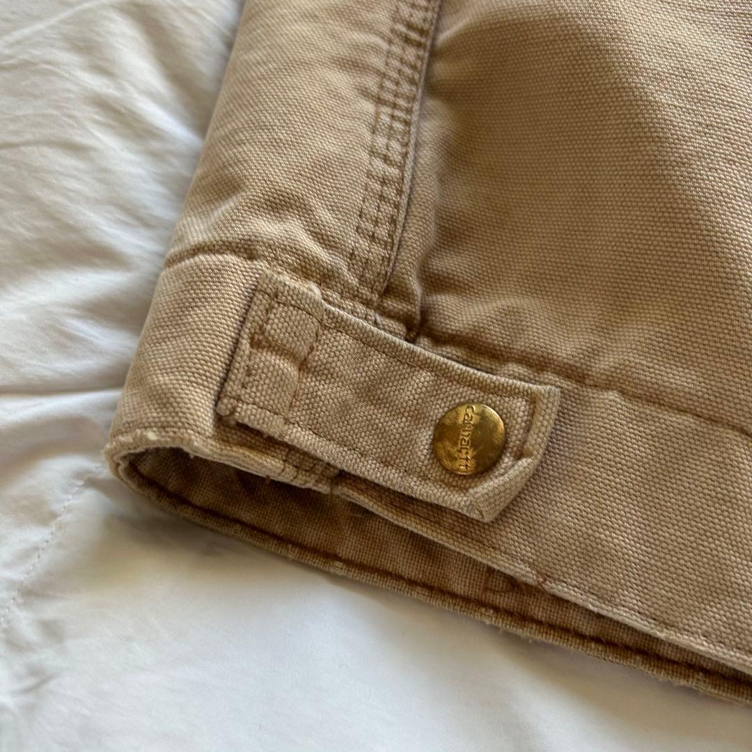 80s Carhartt デトロイトジャケット フェード ベージュ 裏地赤