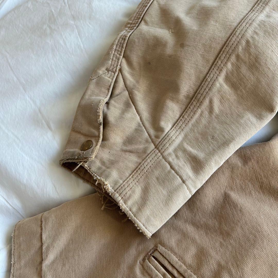 80s Carhartt デトロイトジャケット フェード ベージュ 裏地赤