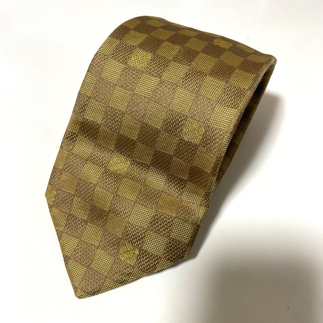 LOUIS VUITTON ルイヴィトン ネクタイ ダミエ シルク ゴールド