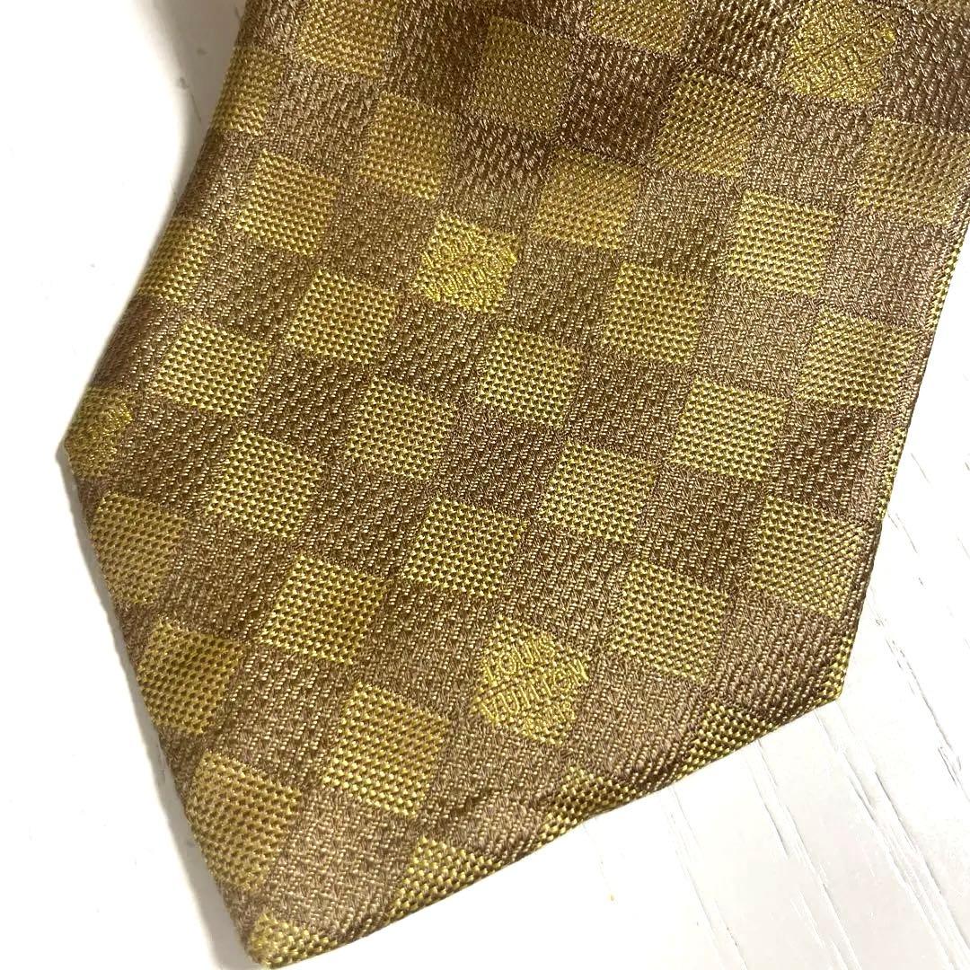 LOUIS VUITTON ルイヴィトン ネクタイ ダミエ シルク ゴールド