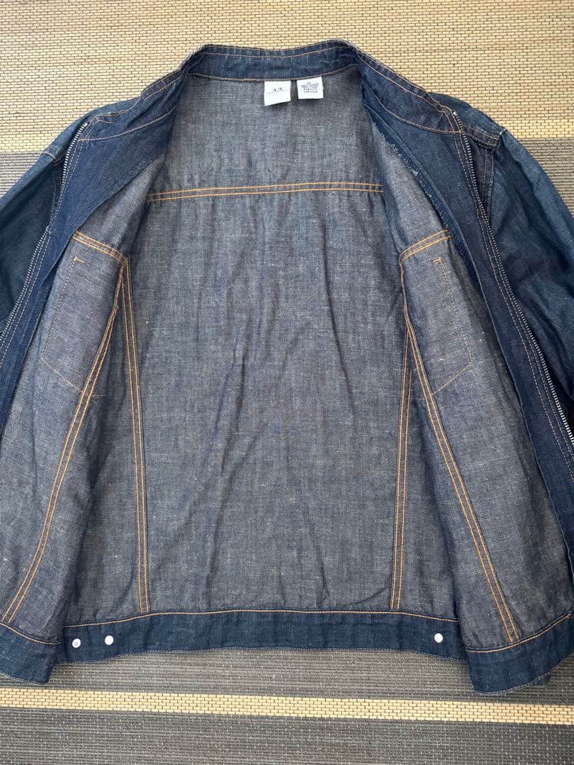 【極希少美品】アルマーニエクスチェンジ リネンMIXデニムライダースJKT