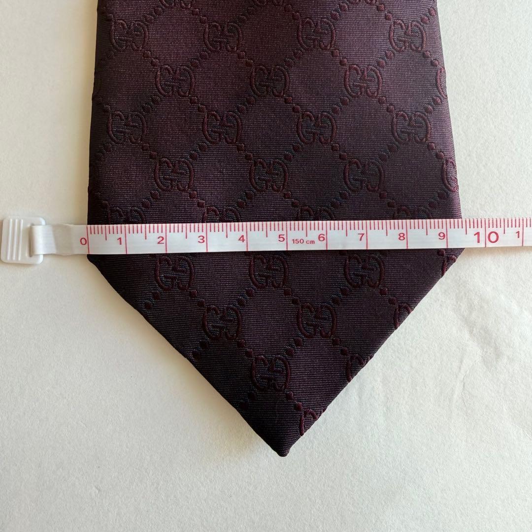 美品GUCCI グッチ　バーガンディ ボルドー　GGロゴ シルクネクタイ