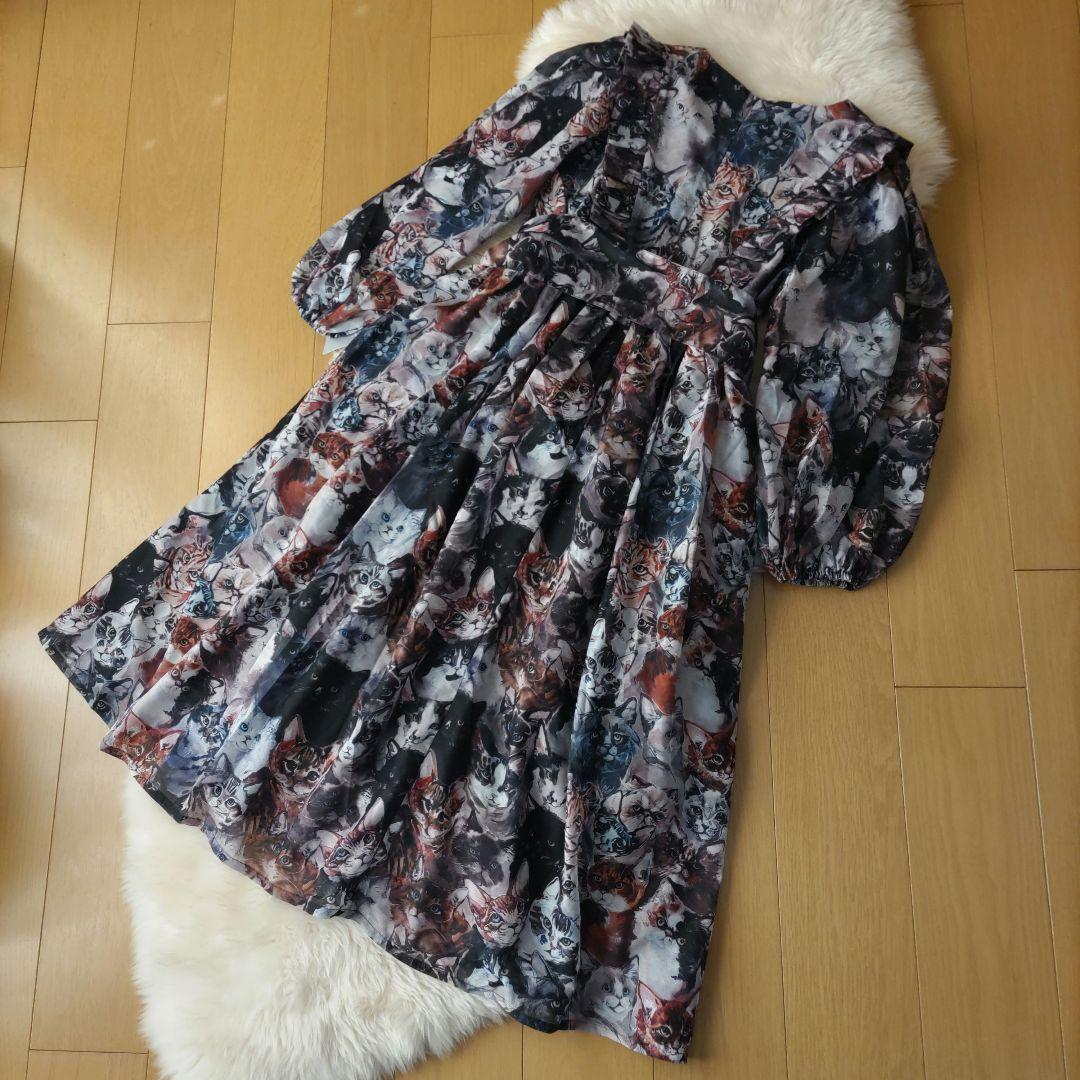 未使用☆猫ちゃん柄☆シフォンワンピース☆mmts マミタス