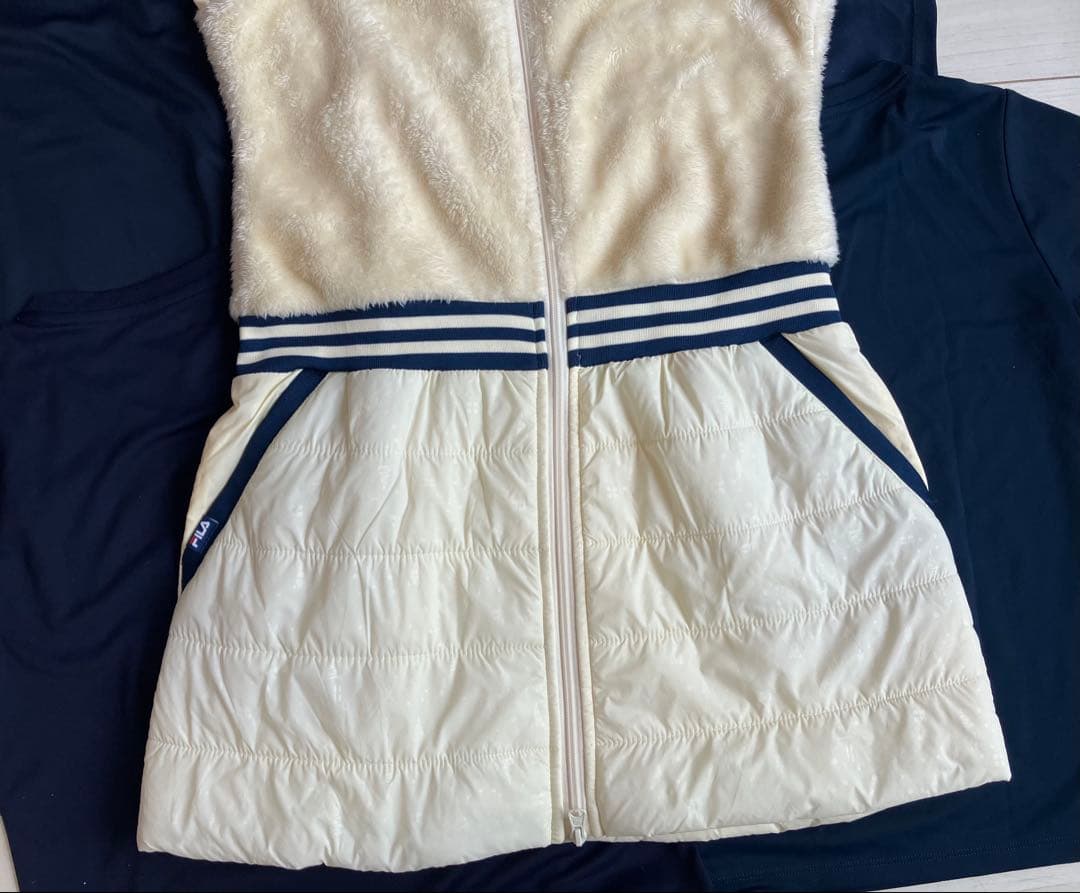 ばにら＊FILA ファー素材 ノースリーブワンピース アイボリーM