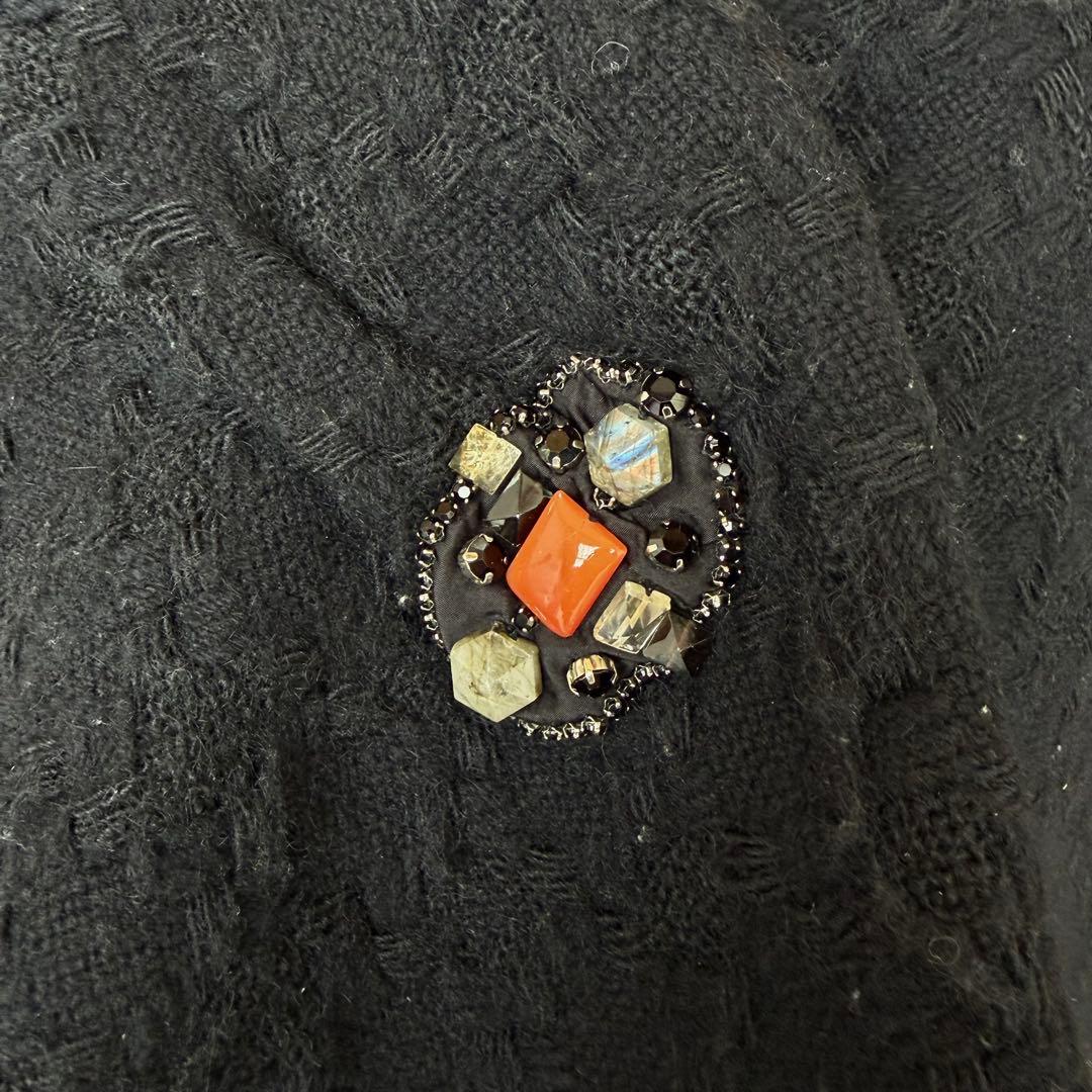 美品✨ルイヴィトン ウールショール ケープ ビジュー付き 裏地ロゴ総柄 ブラック