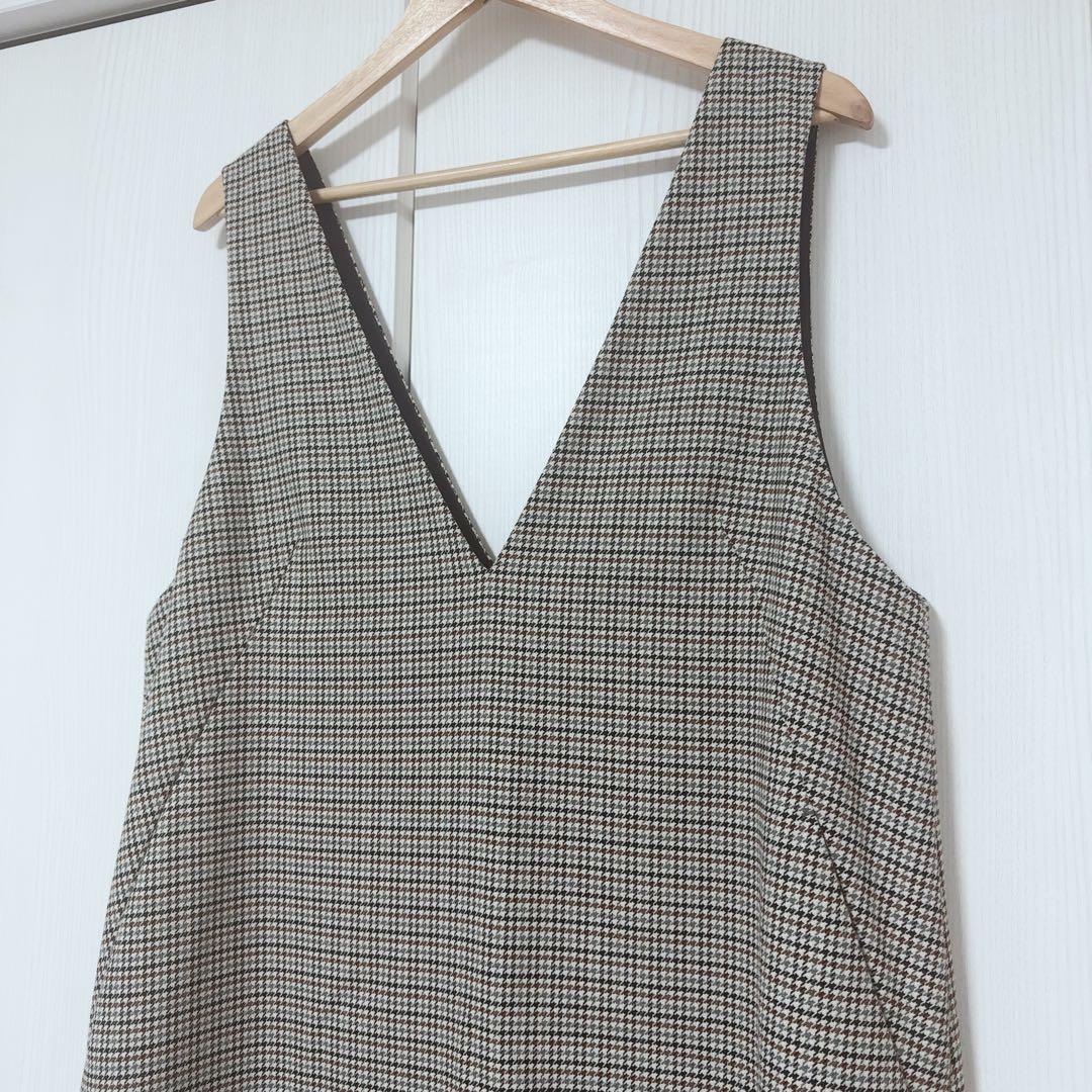 【美品】23区　ガンクラブチェック ワンピース ジャンパースカート　ストレッチ