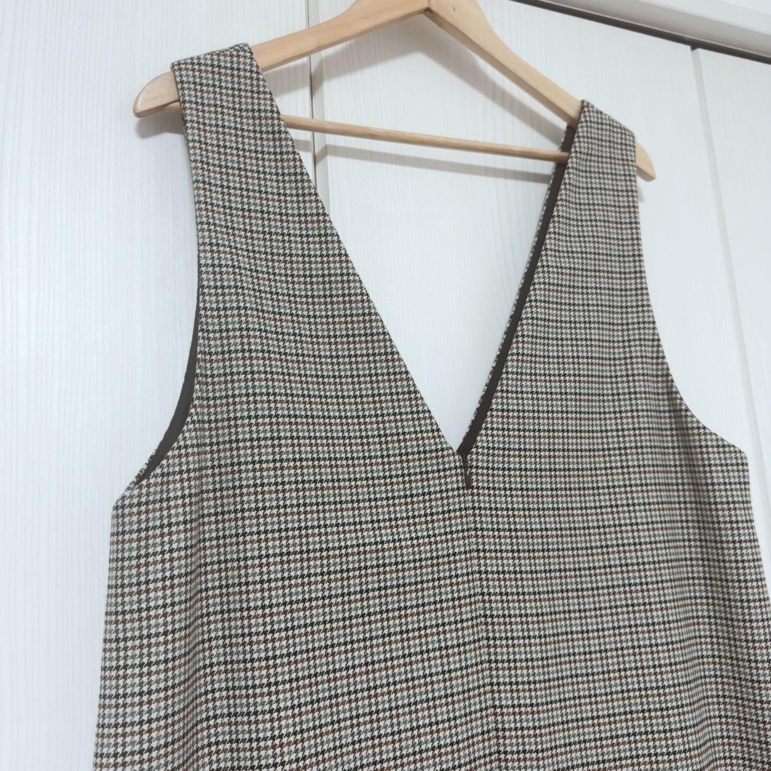 【美品】23区　ガンクラブチェック ワンピース ジャンパースカート　ストレッチ