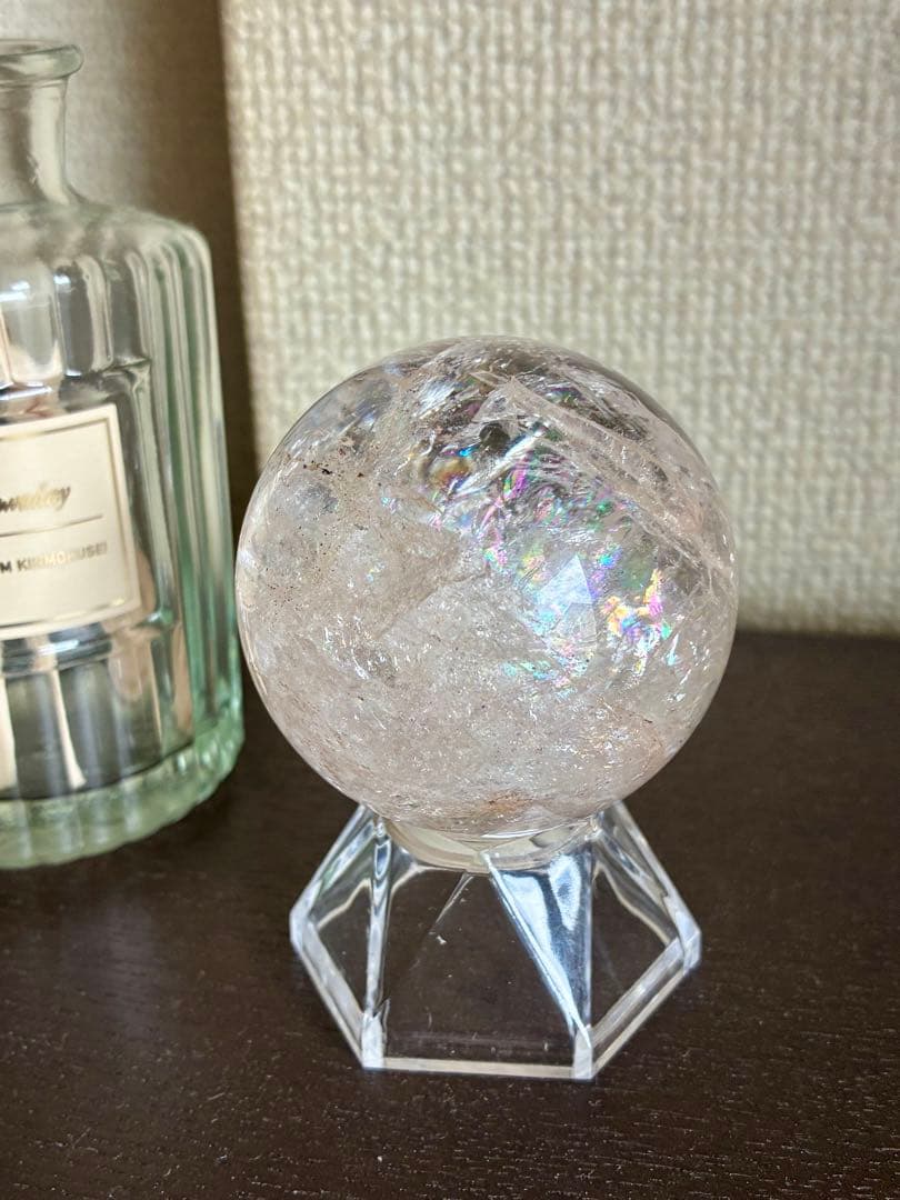 高品質✨高クリア感＆虹キラキラ✨アメリカ産ピンクアゼツライトスフィア50mm❗️
