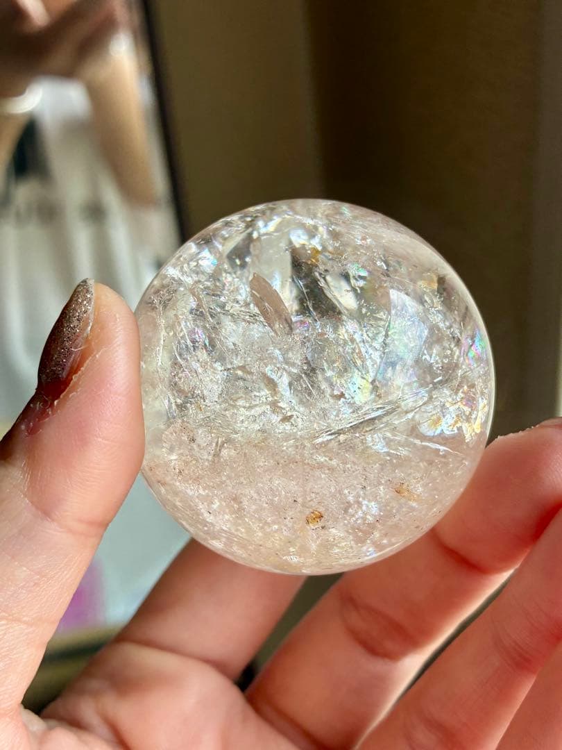 高品質✨高クリア感＆虹キラキラ✨アメリカ産ピンクアゼツライトスフィア50mm❗️