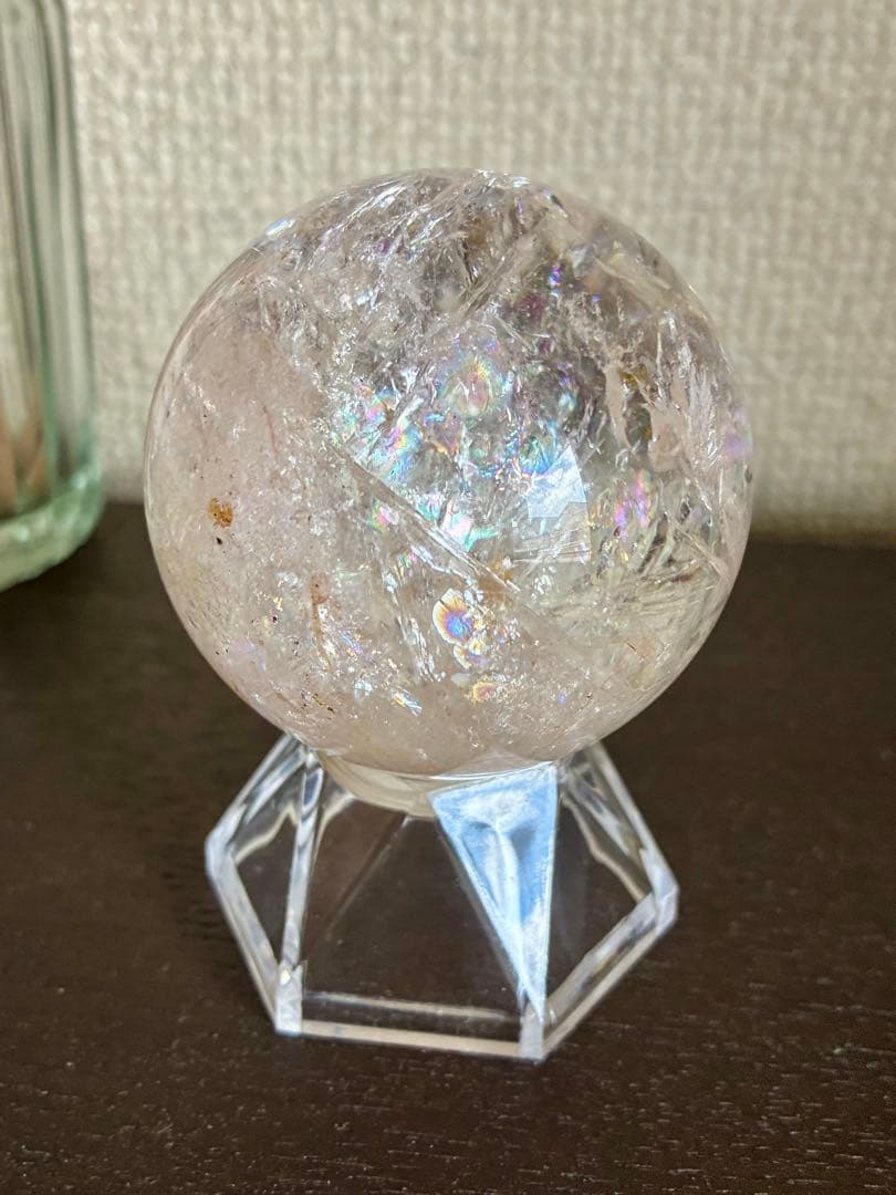 高品質✨高クリア感＆虹キラキラ✨アメリカ産ピンクアゼツライトスフィア50mm❗️