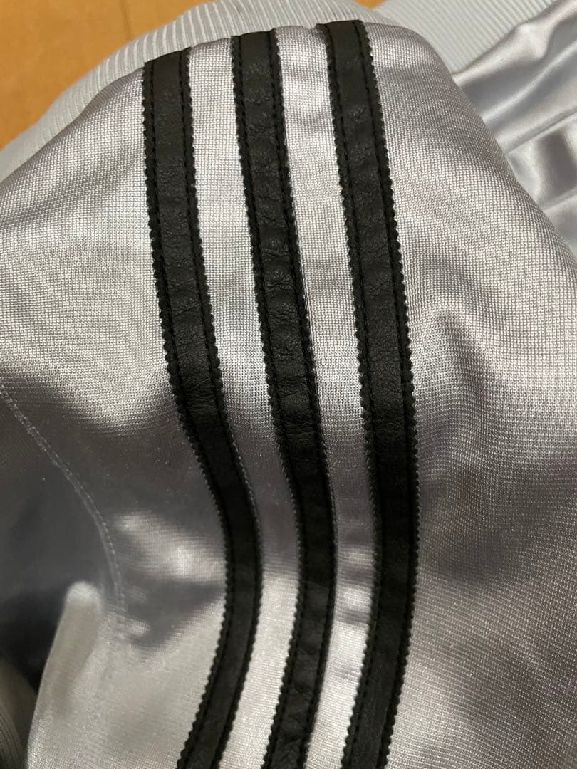 【希少】adidas トラックジャケット　シルバー×黒レザー　セットアップ　M