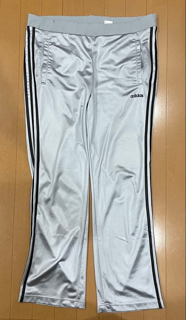 【希少】adidas トラックジャケット　シルバー×黒レザー　セットアップ　M
