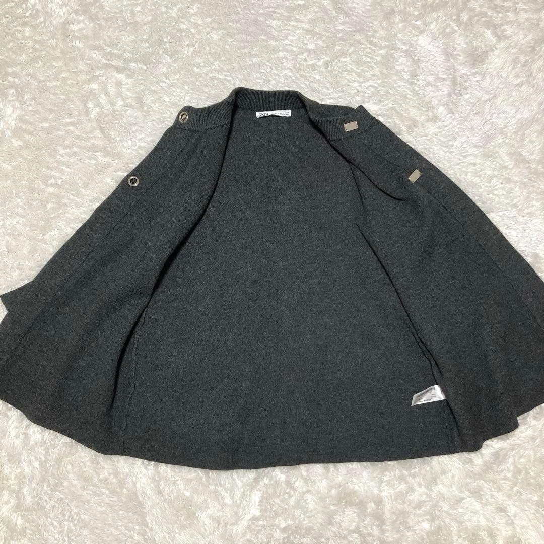ZARA ケープコート ダークグレー　ウール混　ニット　S　シルバーホック