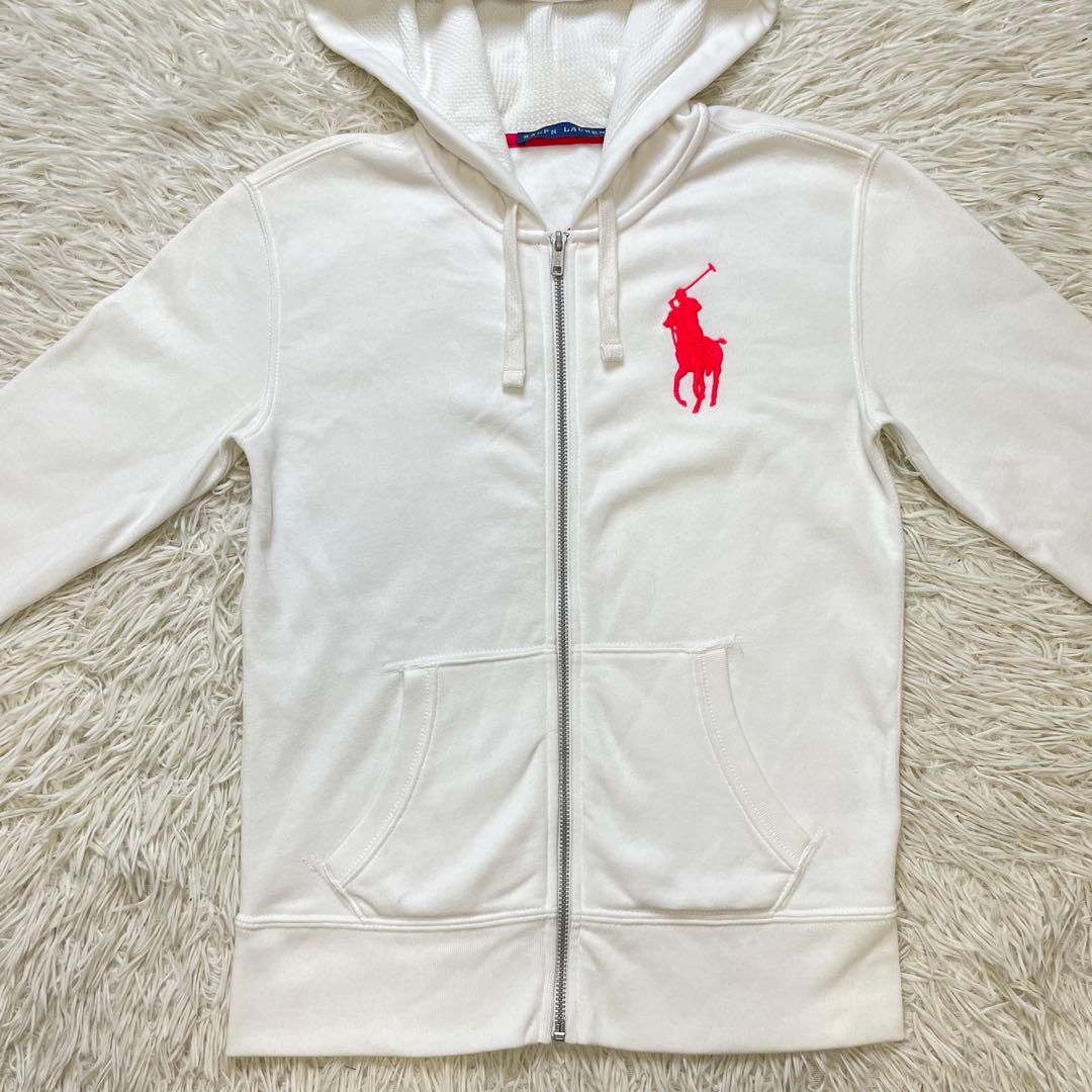 【レディース】RALPH LAUREN ジップパーカー ロゴ刺繍 白 S