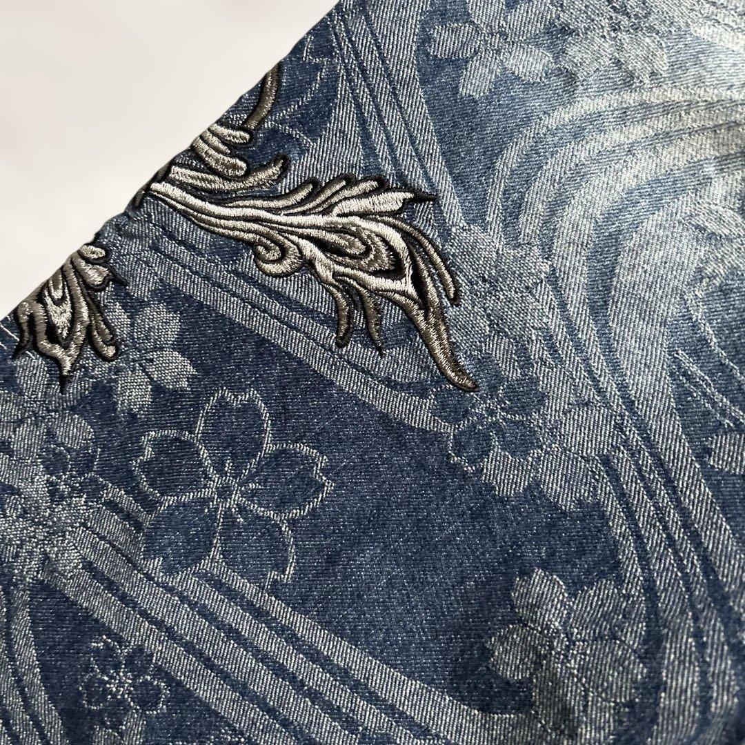 絡繰魂 流儀 和柄刺繍デニムパンツW36総柄和風鳳凰桜ジーンズ