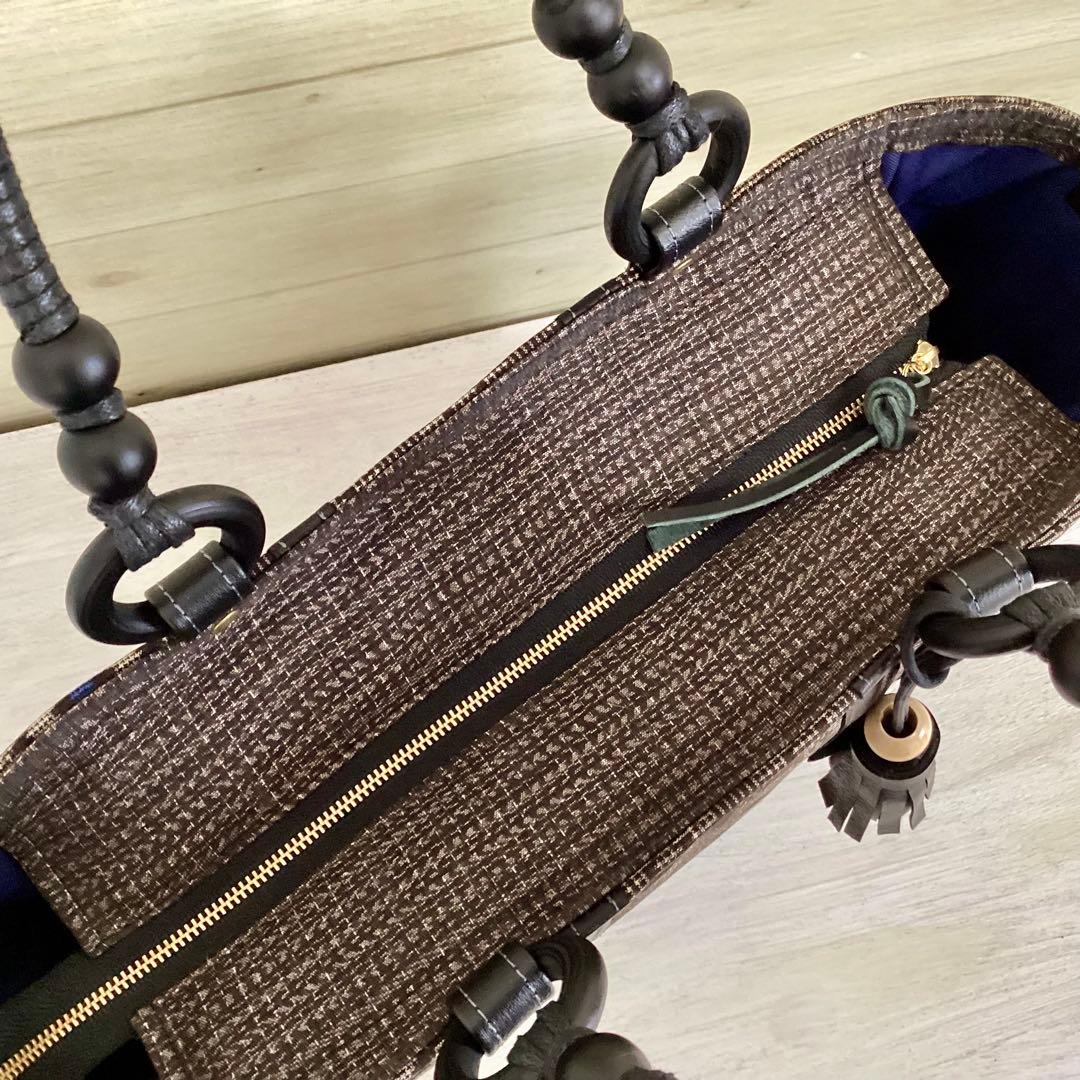 龍郷 大島紬 ×本革 着物リメイク トートバッグ 和装バッグ ハンドメイド Ａ4